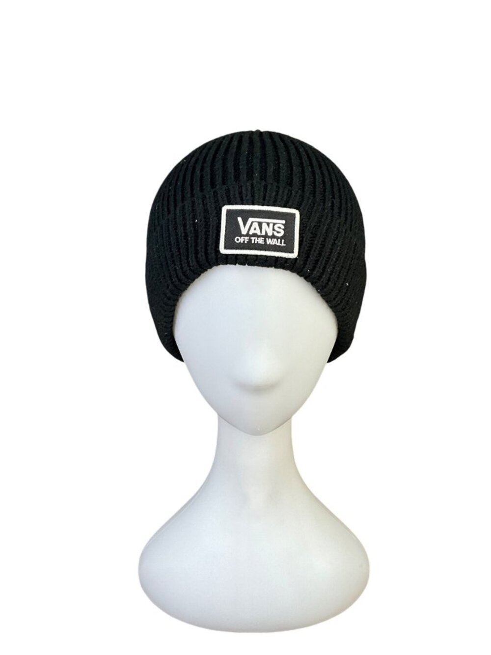 Vans Unisex Black Ribbed Knit Beanie Logo Patch One Size Fits All